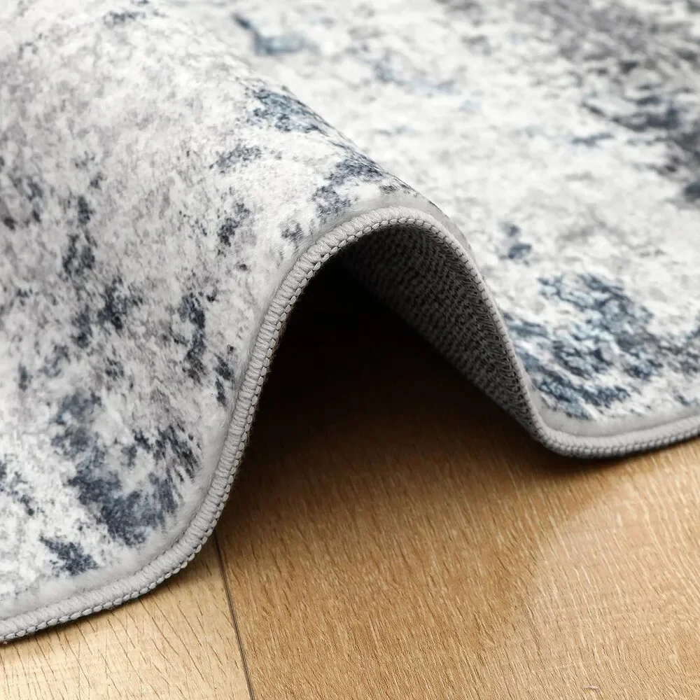 Abstract Area Rug Gray Blue 36x60 Inches Soft Low Pile Washable Indoor Carpet